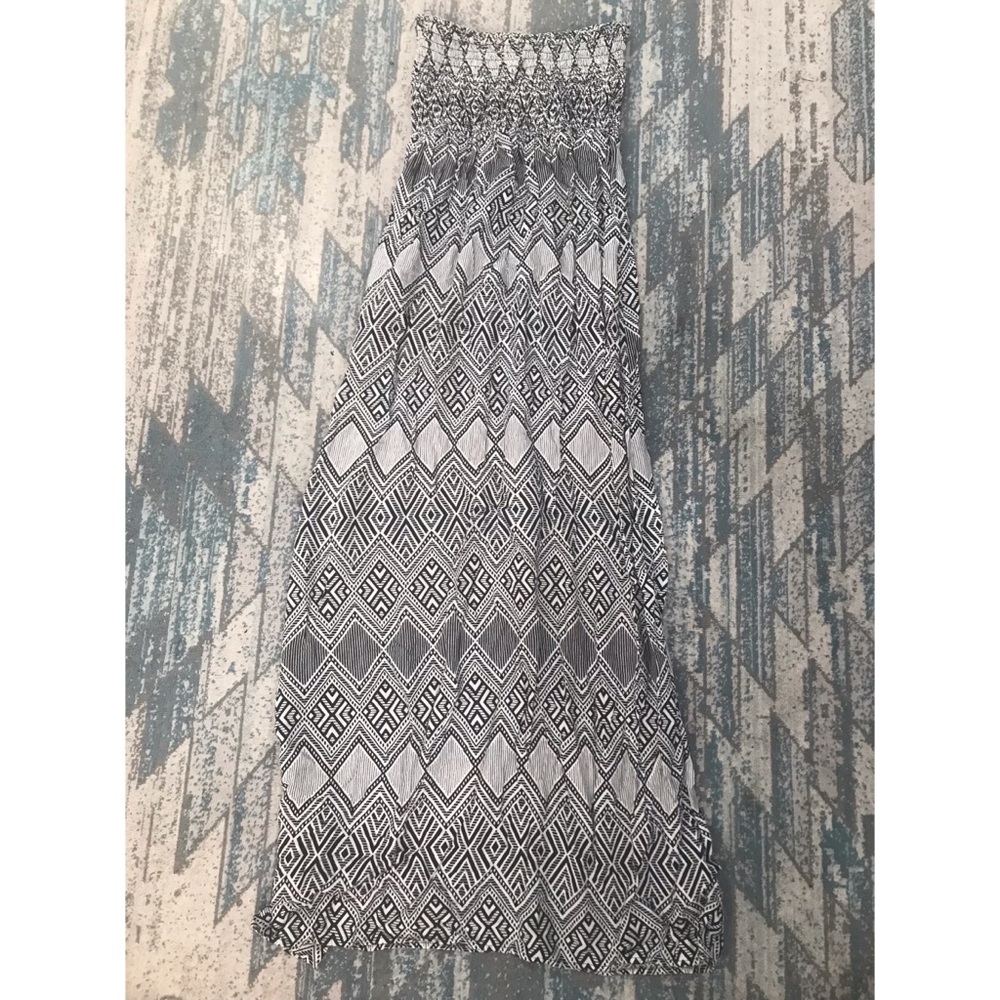 Black and white strapless maxi dress